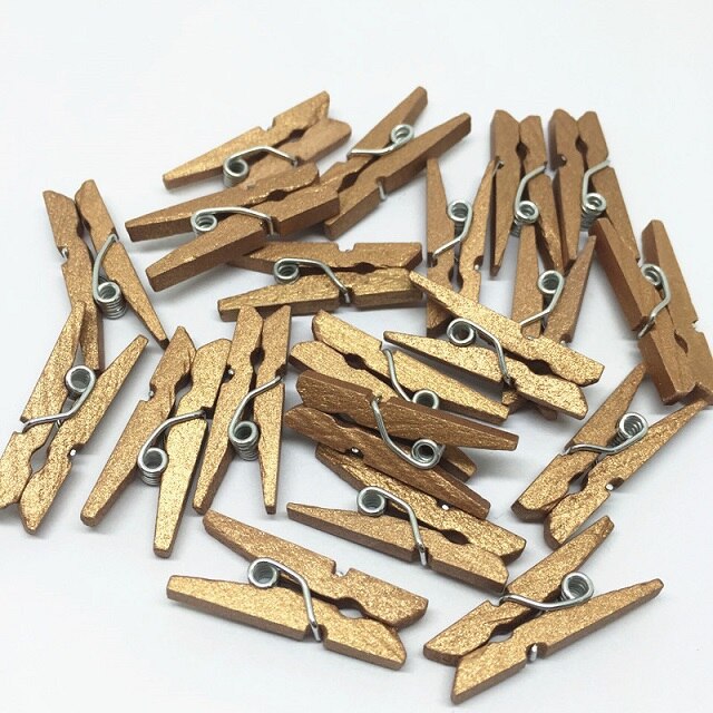 200 stuks 25mm mini houten knijpers wasknijpers clips bruiloftsversieringen scrapbooking ,14 kleuren: Goud