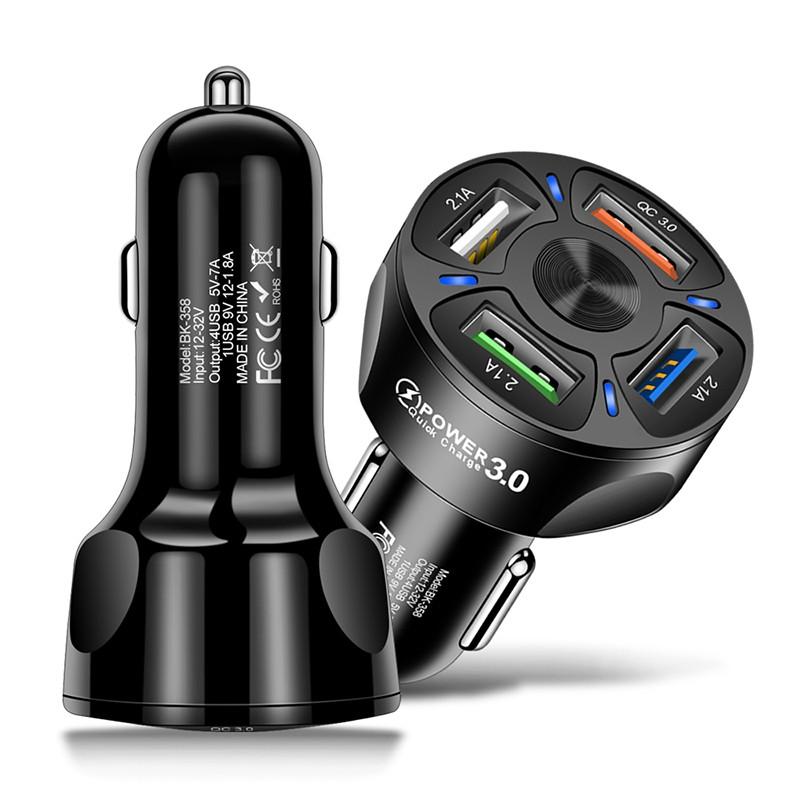 Adaptador de carga rápida para coche, dispositivo de 48W, 7A, Mini, 4 puertos, USB, para iPhone 12, Xiaomi, Huawei, productos para coche