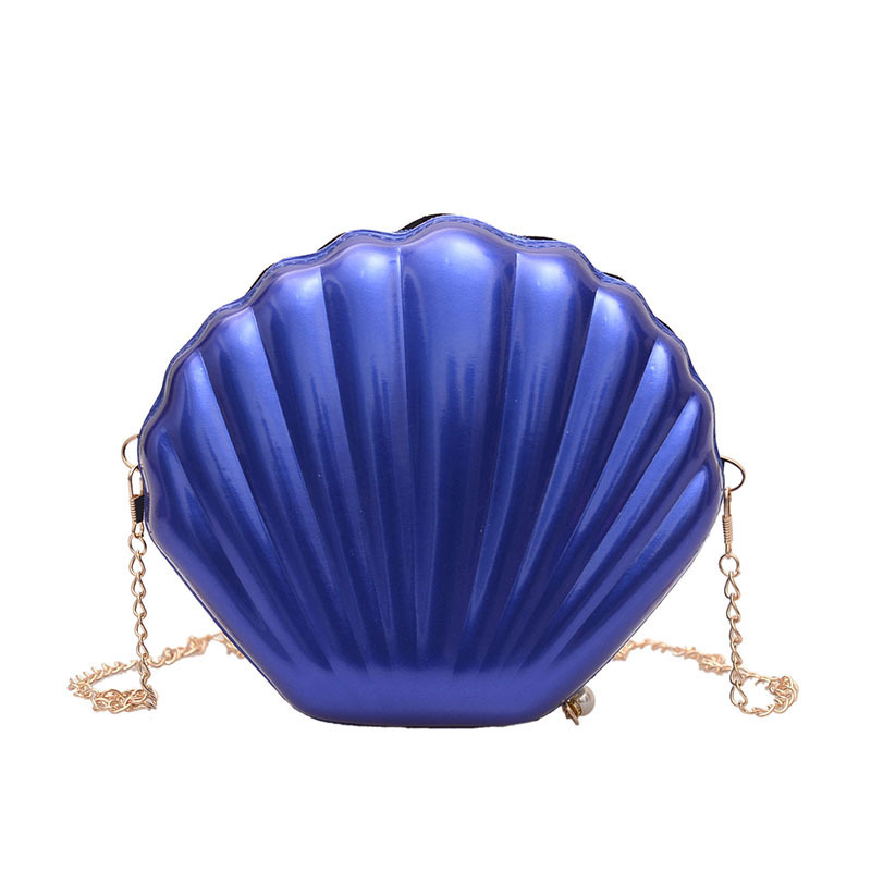 Shell Bag Chain Shoulder Solid Color Handbags Women Small PVC Crossbody Bags: blue