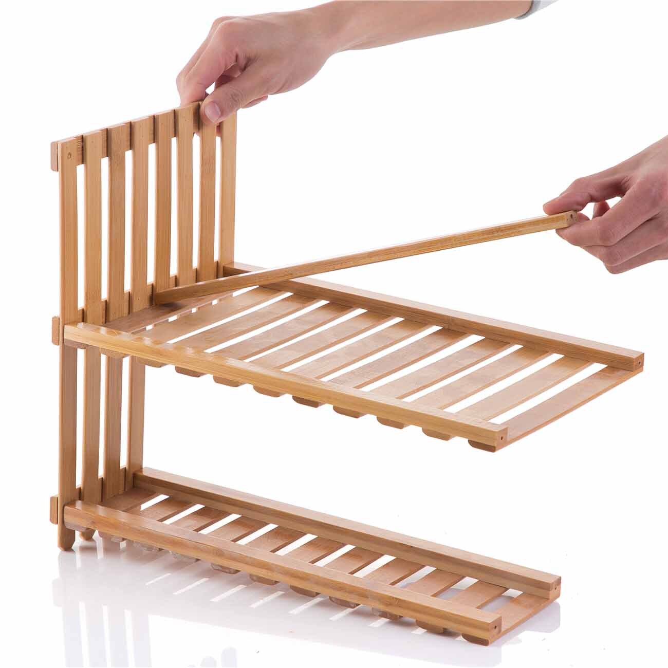 Dubbla lager trä förvaring rack kök krydda rack bok kryddor burk flaskhållare bambu skrivbord arrangör rack hyllor