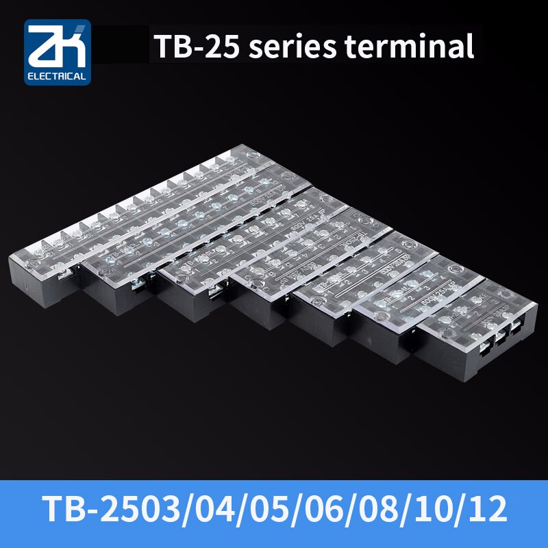 1 Stuks Dual Row Schroef Terminal Block Strip 600V 25A Tb-2503/Tb-2504/Tb-2505/Tb-2506/Tb-2508/Tb-2510/Tb-2512 Optioneel