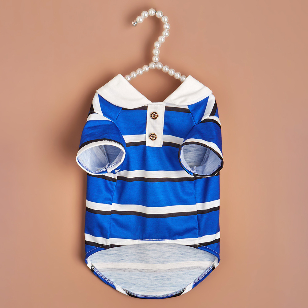 Polo deportivo a rayas para cachorros, ropa para mascotas de primavera y otoño para perros pequeños, jerséis de Bichon maltés Schnauzer, ropa para mascotas: XL / Azul
