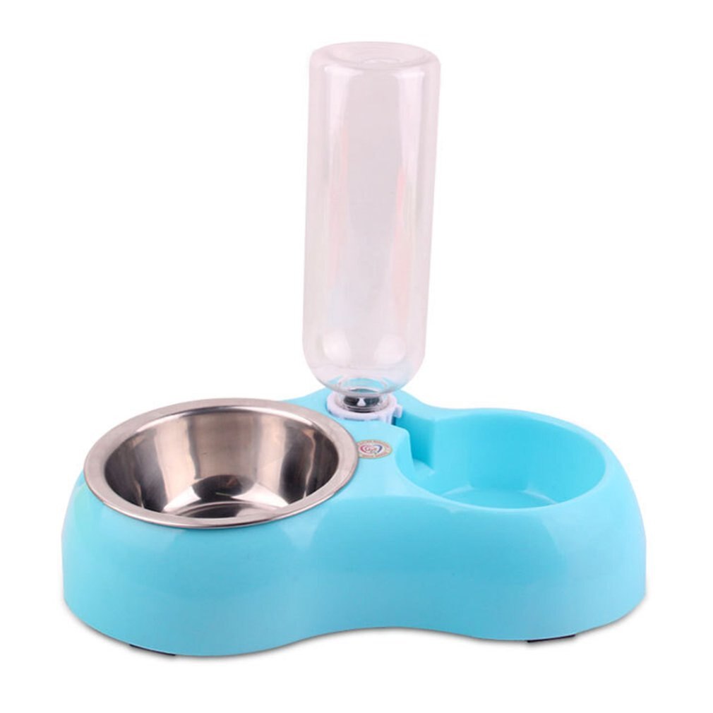 Draagbare voerbak voor huisdieren, plastic, automatische voerbak met dubbele poort, waterdrinkbak, voerbak voor katten, honden: Blauw