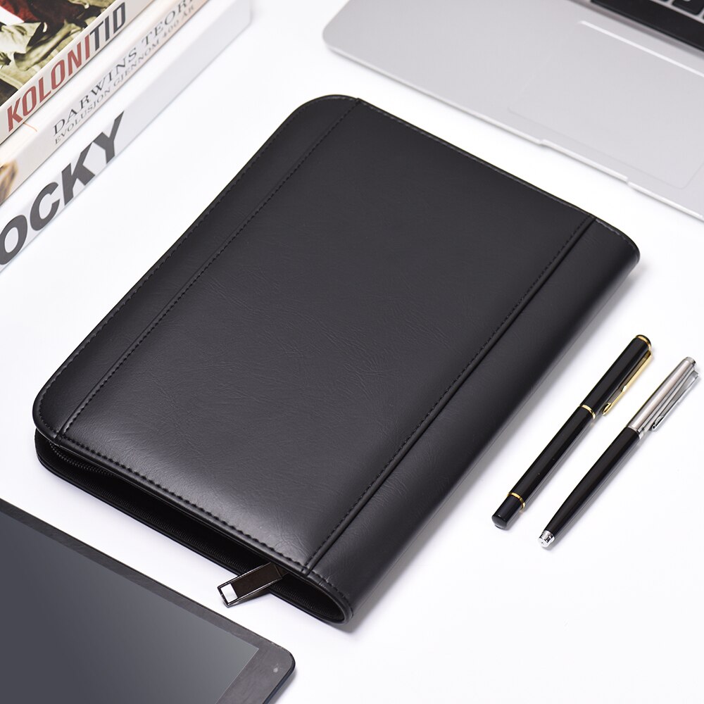 A5 A4 Business Portfolio Padfolio Folder Document Case Organizer A5 PU Leather Zippered Closure Calculator Card Holder Memo