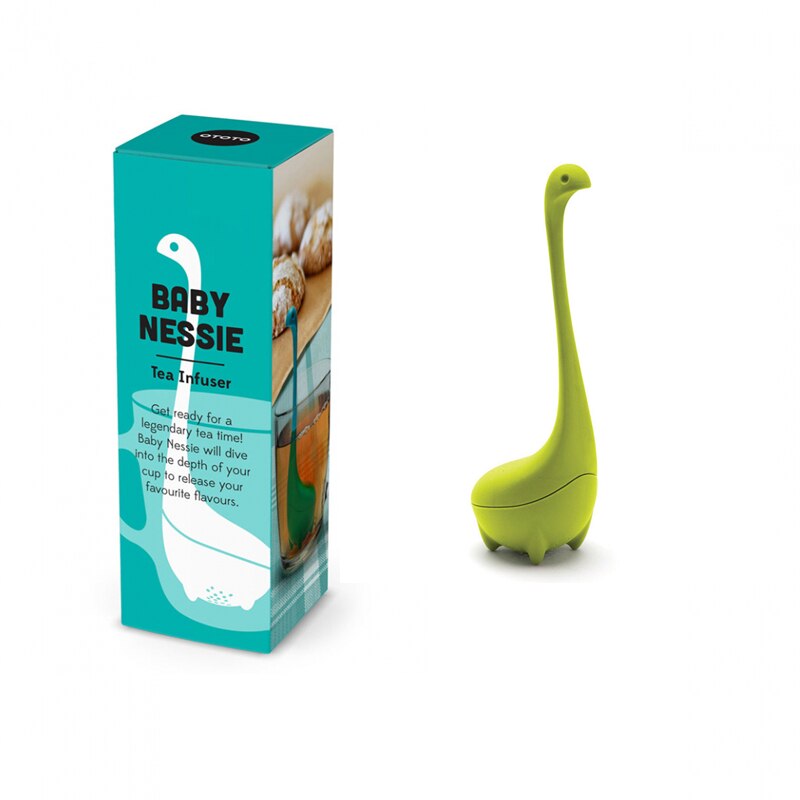 Loch Ness Monster Silicone Tea Infuser Vertical Long Handle Dinosaur Tea Filter Tea Leaking Kitchen Accessories: Color boxed Color1