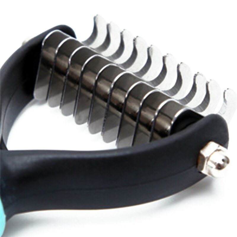 Roestvrijstalen open knoopkam voor huisdieren, hondentrimmer met zachte handgreep (roze/blauw)