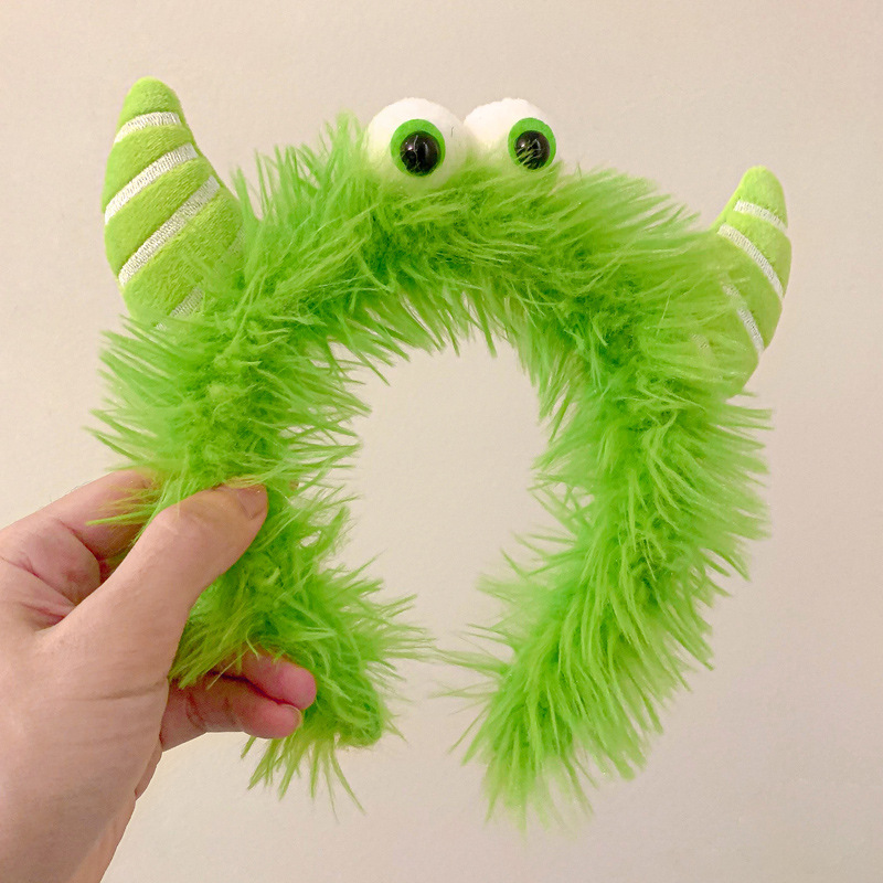 Diademas de felpa divertidas y bonitas, diadema para lavado de cara de pequeño monstruo, bandas antideslizantes para el cabello para mujer, accesorios para el cabello para niña: CAMEL