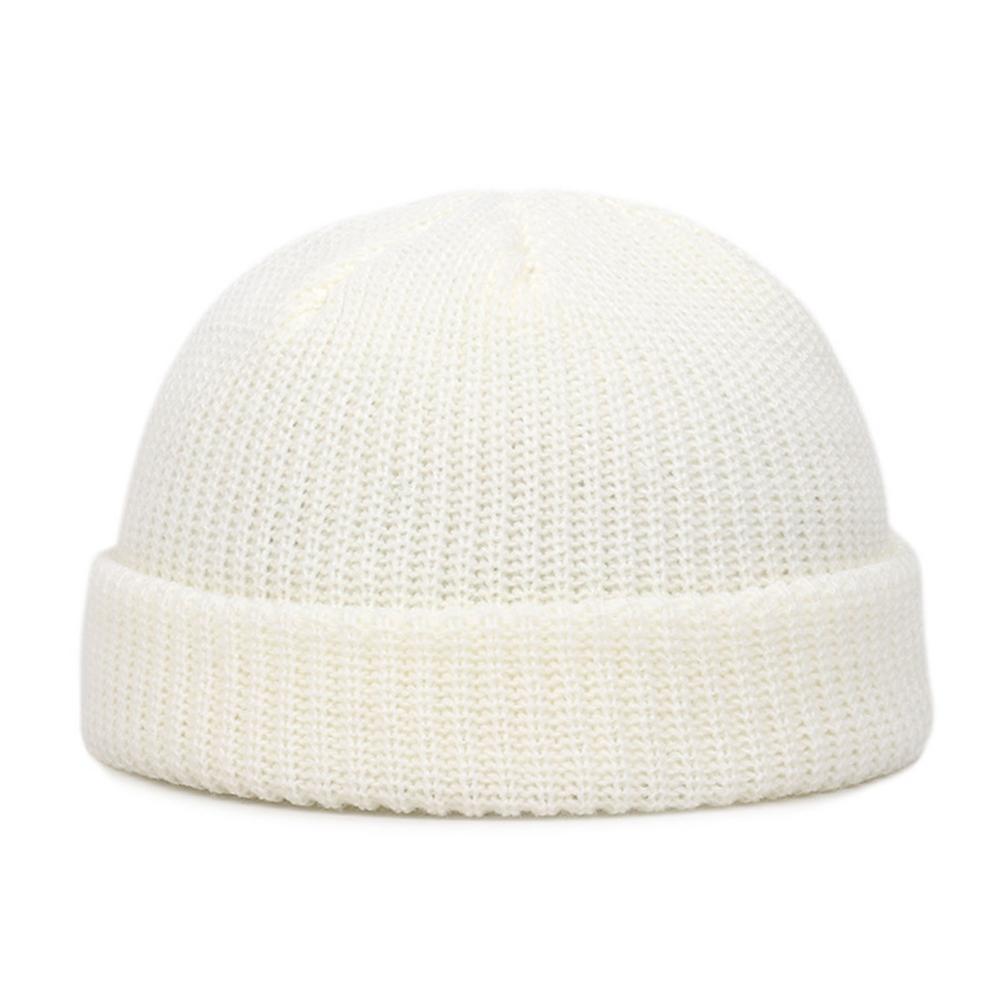 Gorro de lana de Color liso para hombre y mujer, gorro cálido con puño de punto, elástico, para ciclismo al aire libre, pesca y deportes, Invierno: White