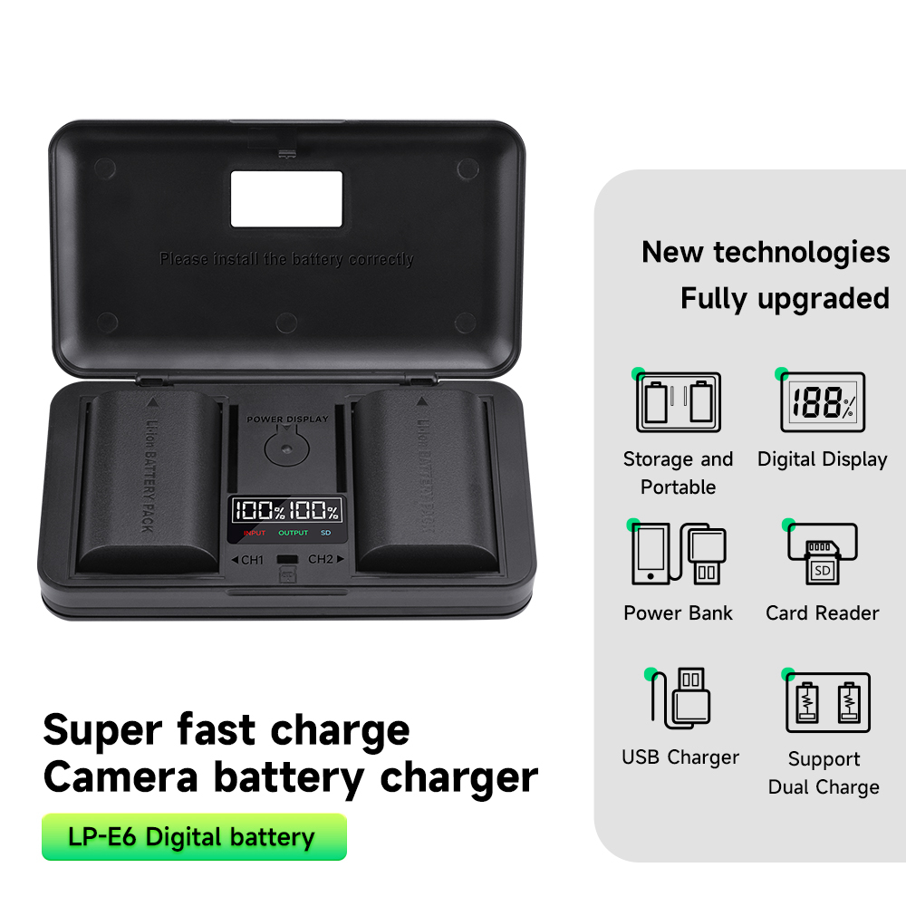 2850mAh LP-E6 LP E6 LPE6 E6N Bateria + caixa de armazenamento Carregador Para Canon EOS 5DS R 5D Mark II III 5D 6D 7D 70D 80D EOS 60D Câmeras