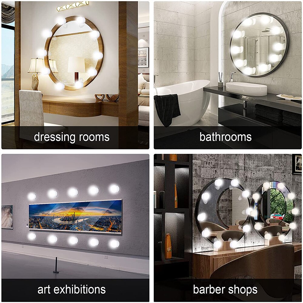 Ampoules LED USB pour miroir de maquillage, lampe murale à intensité variable, pour salle de bain, coiffeuse, 5 couleurs, 10 lumières