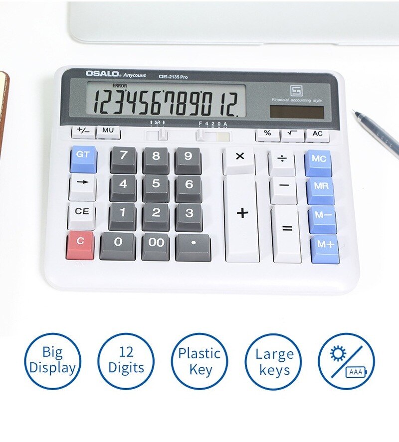 Calculator desktop financial bank environmental abs solar dual 12-bit monitor 2135 for calculator clamshell summons white