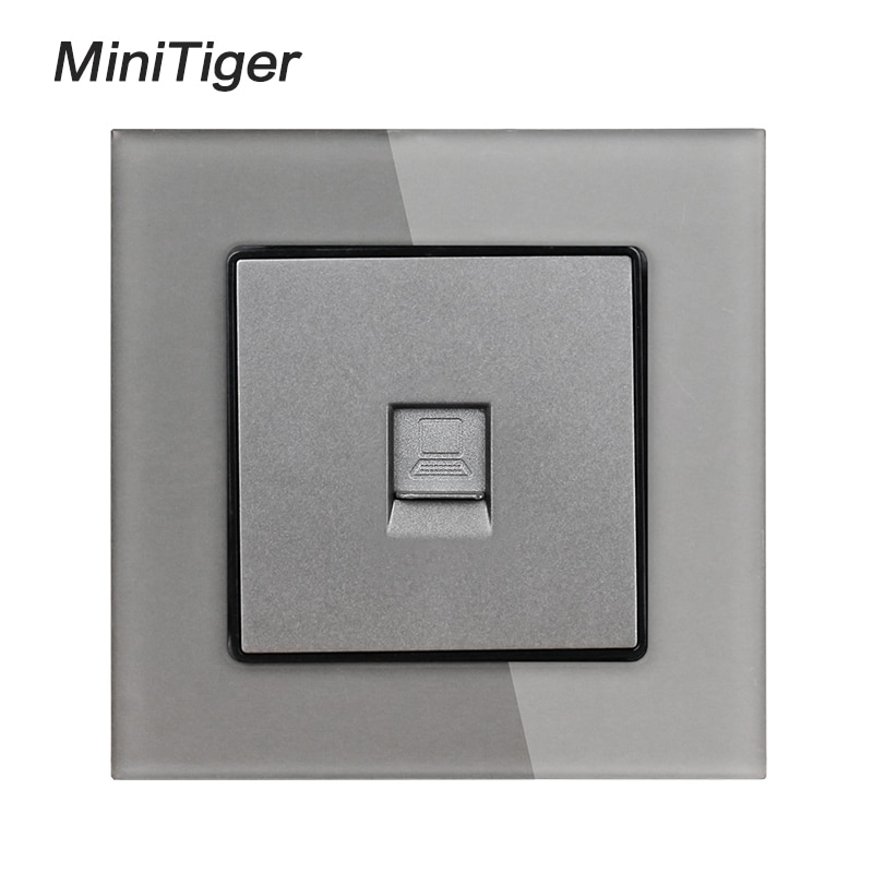 Minitiger Crystal Glass Panel 1 Gang RJ45 Internet Jack CAT6 Connector Computer Outlet Wall Data Socket
