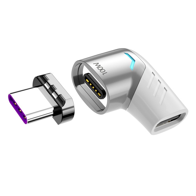 Cabo adaptador de carregamento rápido 100w, conector magnético de 90 graus para ipad 2019 samsung xiaomi 9 10 tipo c: white