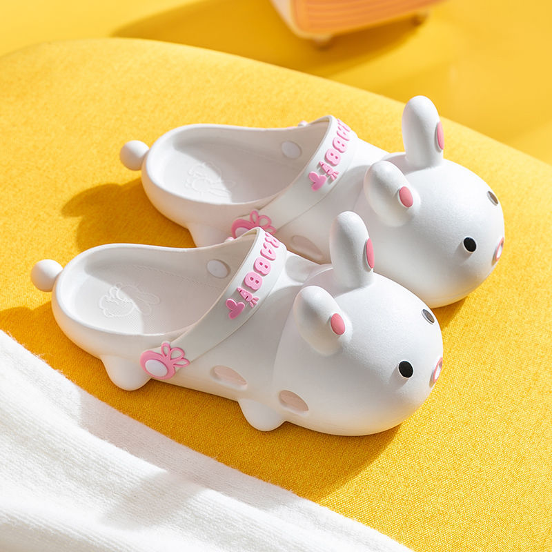 Unisex Pink Rabbit Children Sandals Summer Comfort Non-Slip Soft Sole Kids Clogs Outdoor Beach Sandals Girls Bathroom Slippers