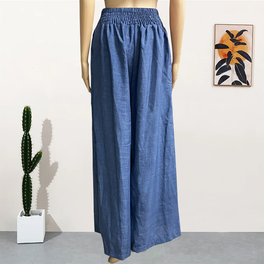 Hohe Taille Einfarbig Breite Bein Hosen Sommer schick verlieren Elegante Metall Ausgestelltes Schlauch Büro Damen Gerade Frauen Hosen