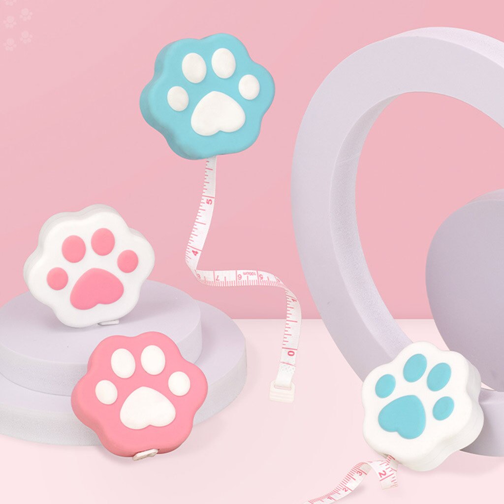Portable Cartoon Body Measure Tape Lovely Kitten Paw-like Measuring Tape with Lock Pin/Push Button Mini Measuring Tape