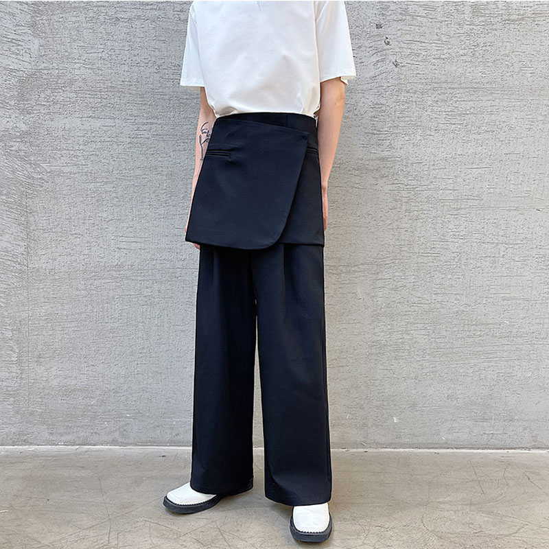 Men 2 Pieces Sets Pants Removable Skirt Suit Pant Male Harajuku Korean Streetwear Trendy Casual Suit Pants Trousers: K0288 black / XL