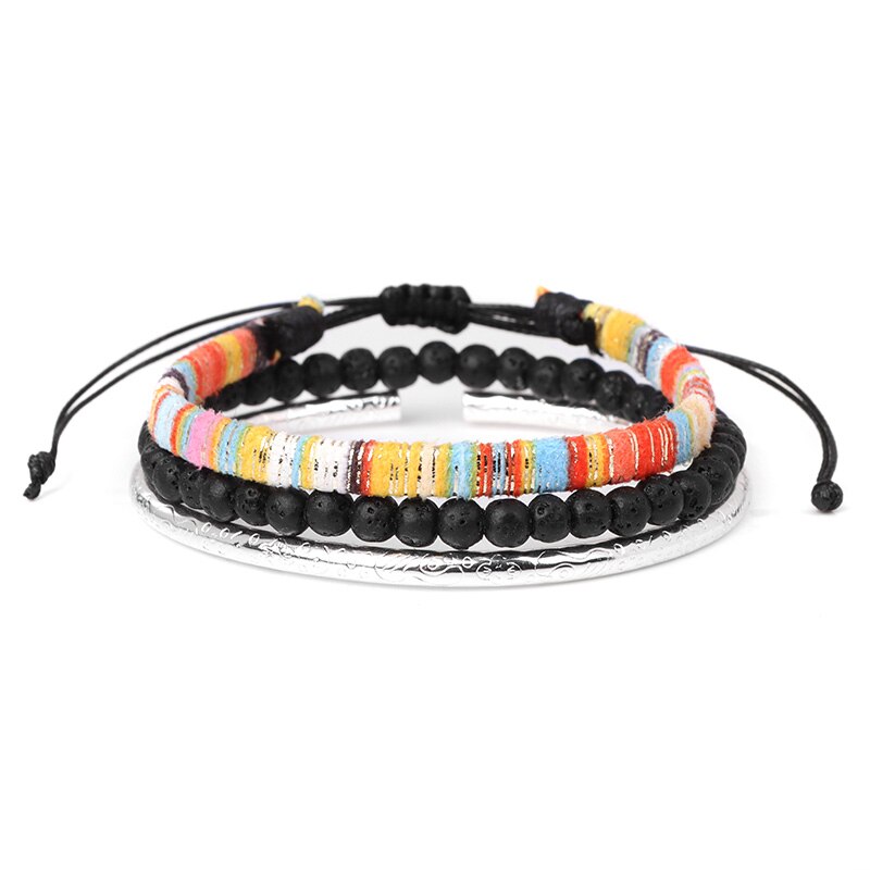 W stylu bohema z bawełny splot liny bransoletki przyjaźni dla kobiety mężczyźni Mini bransoletka z koralików Lava zestaw Handmade bransoletki biżuteria etniczna prezenty: 5.