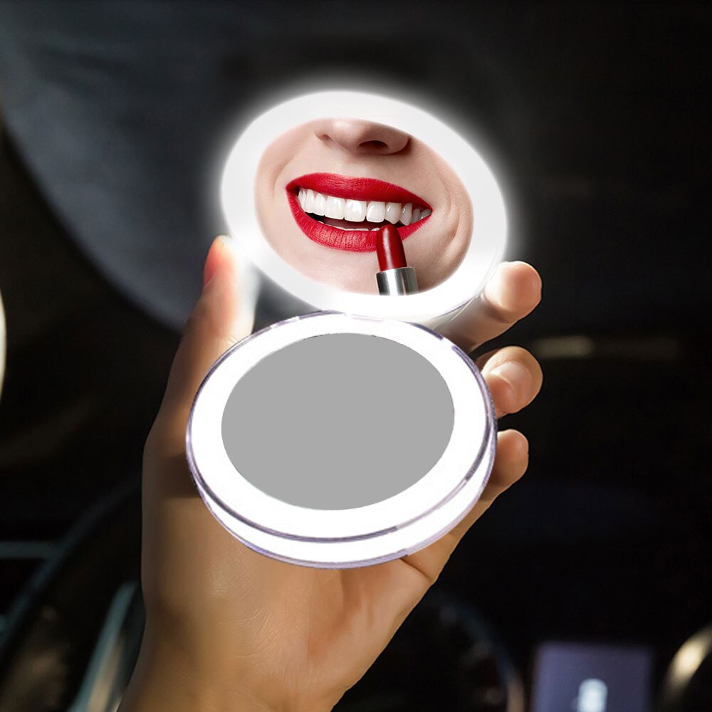 Mini led makeup spejl med lys lomme spejl forfængelighed spejl foldbart usb genopladeligt hånd makeup bærbart spejl makeup værktøj