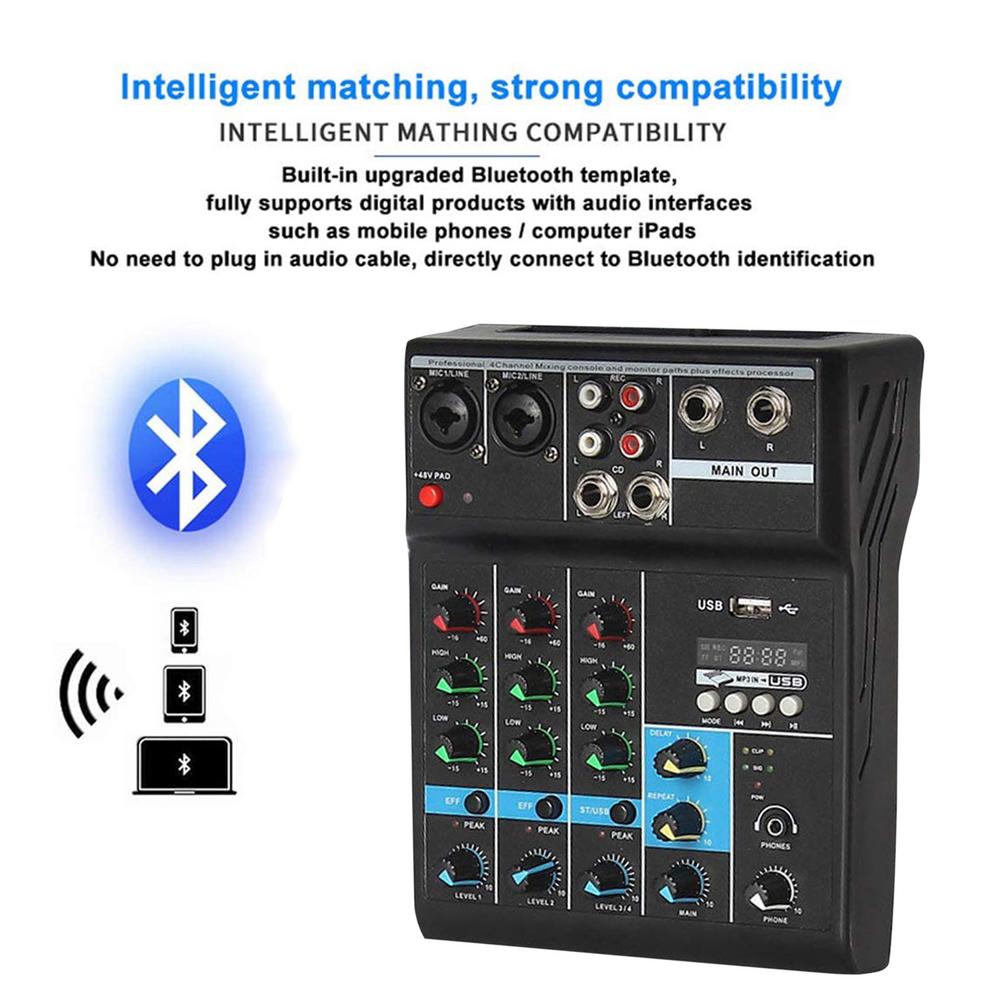 Mini Portable Audio Mixer With USB DJ Sound Mixing Console MP3 Jack 4 Channel Karaoke 48V Amplifier For Karaoke KTV Match Party