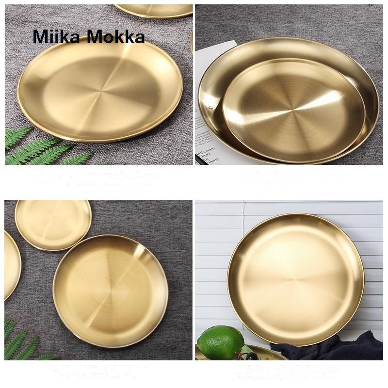 European Dinner Plates Gold Silver Dining Plate Fruit Plates Round Serving Dishes Plate Cake Tray Steak Tray Tableware