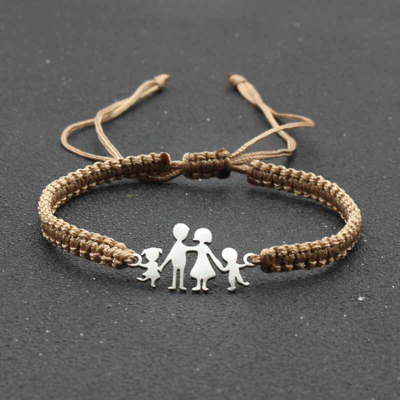 Lucky czerwony sznurek bransoletki dla rodziny tata mama córka syn pleciony ze stali nierdzewnej regulowany urok bransoletka kobiety mężczyźni biżuteria: Khaki