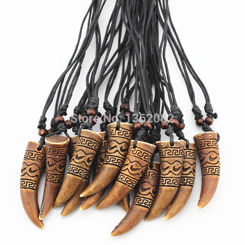 Lot 12pcs Cool boy men's Imitation Bone Carving totem Wolf Tooth Charms Pendants Amulet Necklace MN334