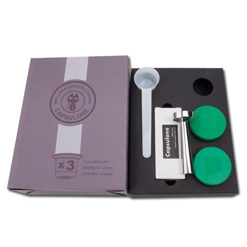Capsulone genopfyldelige, genanvendelige kaffekapsler i rustfrit stål, kompatible med nespresso-maskine maker 3 pod  +120 sæler: 2 kasket og temperament