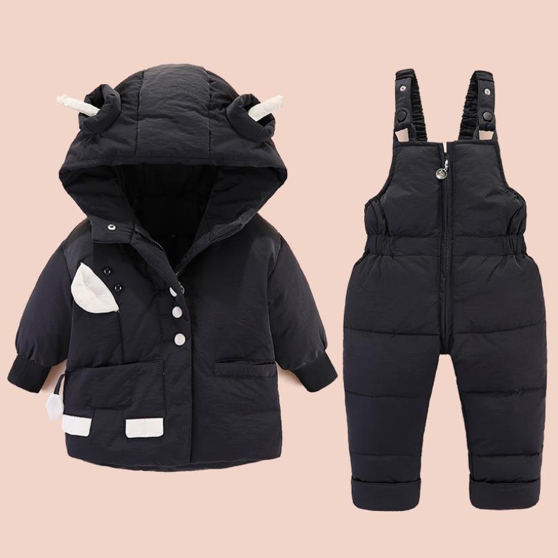 Rusland Winter Kinderen Snowsuit Baby Jongen Meisje Kleding Set Duck Down Jassen Bovenkleding Jas + Jumpsuit Peuter Parka y3345: black / 12m