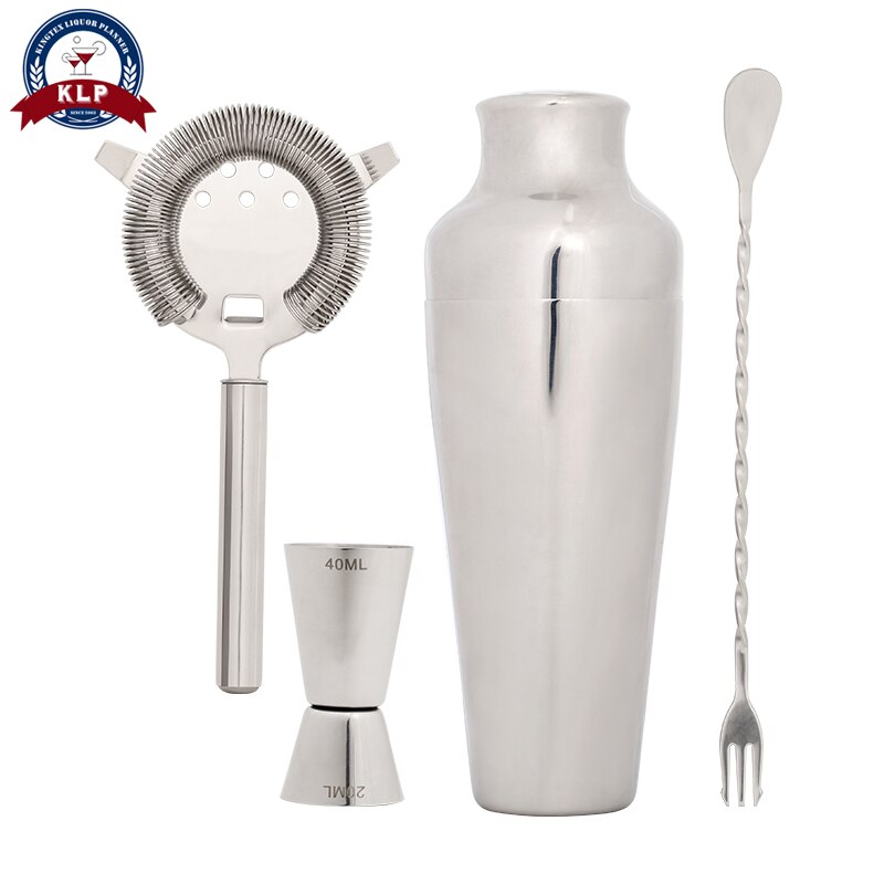 Engraved logo 4-piece premium stainless steel silver barware