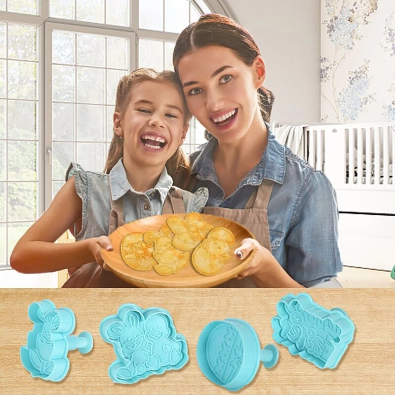 4Pcs Cookie Mold 3D Cartoon Bunny Eieren Biscuit Cutter Loaf Sugar Ambachtelijke Plunger Fondant Bakken Tools Gelukkig Pasen cake Decor