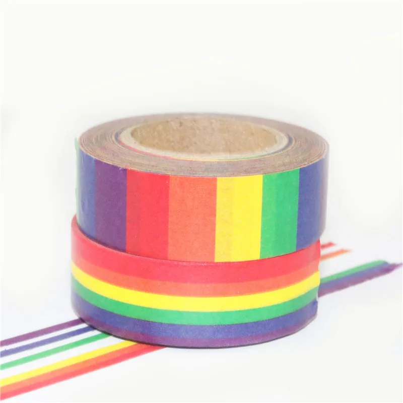 Juego de cintas Washi de colores arcoíris para Álbum de , pegatinas adhesivas básicas de 15mm x 10m, 1 piezas