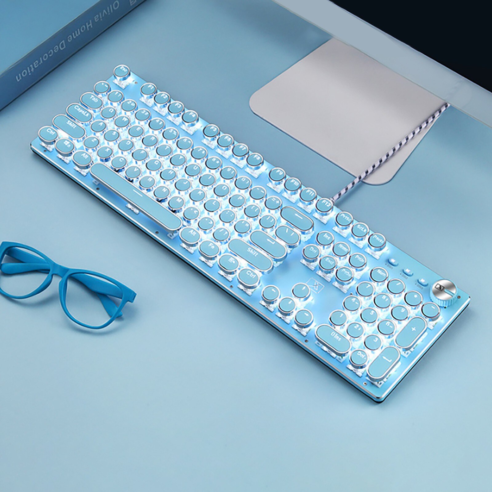 Teclado mecânico do jogo do punk do diodo emissor de luz retroiluminado profissional com fio teclado do jogo todas as chaves são apropriadas para laptops do computador: Light blue 