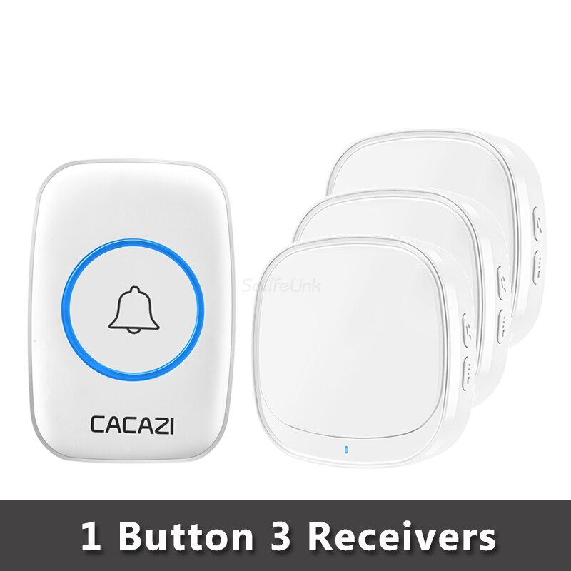 Cacazi Usb Draadloze Deurbel 60 Chimes 5 Level 150M Bereik Deur Bellen Bell Waterdicht Batterij Knop Usb Plug led Ontvanger: W 1Button 3Receiver
