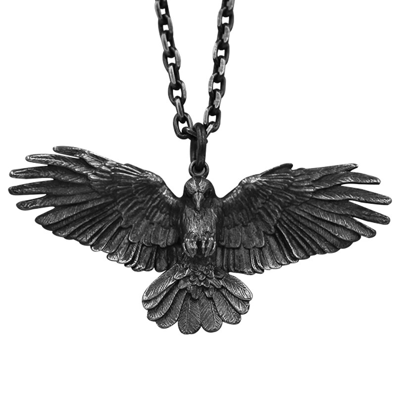 Persoonlijkheid Rvs Eagle Hanger Ketting Vintage Zilveren Kleur Crow Hanger Lange Ketting Voor Mannen Vrouwen Hip Hop Sieraden