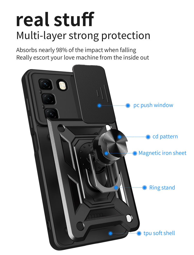 For Infinix 50 4G Case Shockproof Armor Slide Lens Protect Phone Case for Infinix Hot50 4G 6.78" Magnetic Holder Ring Cover