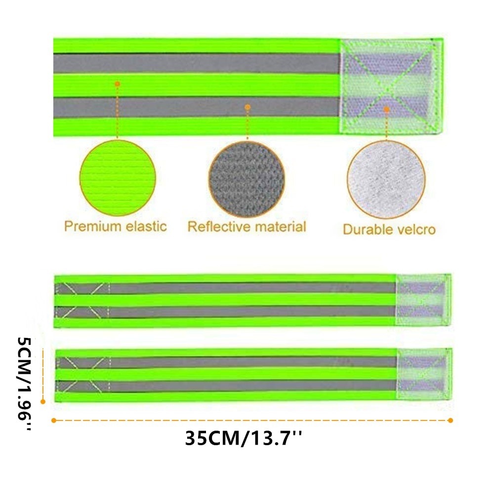 2Pcs Reflective Bands Safety Flashing Armband Belt Glow in the dark Bracelet for Night Jogging Walking Biking Cycling Running