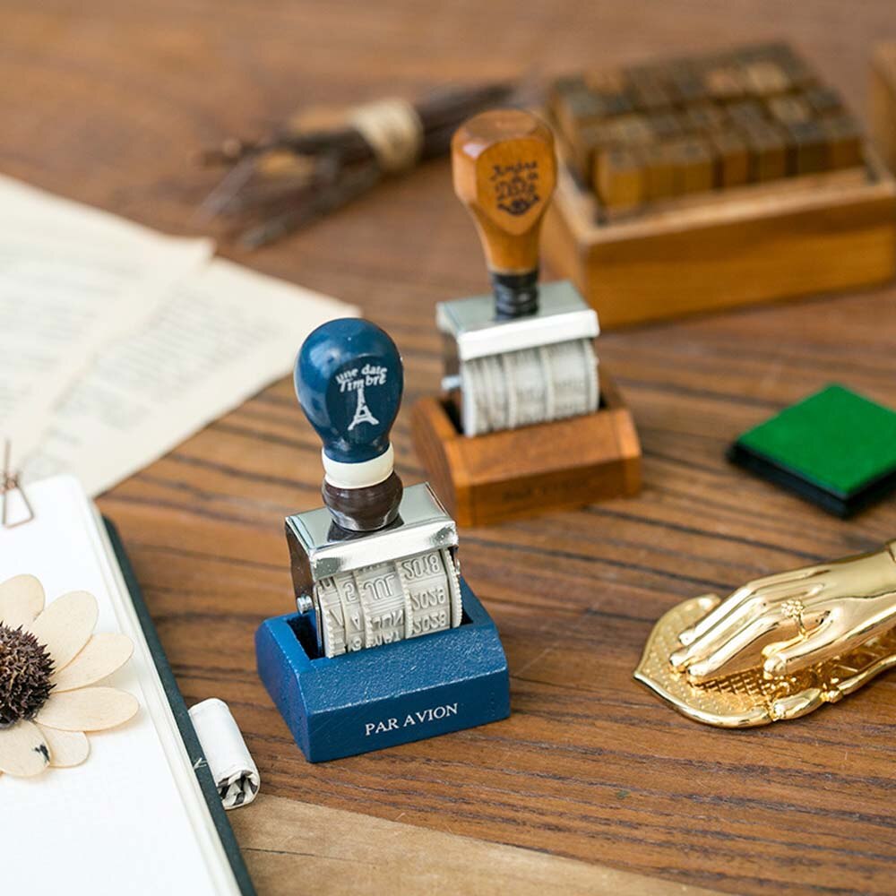 1 stuk datumstempels voor scrapbooking, rubberen datumstempels, houten metalen woorden en datumstempels, wielstempels om zelf te maken
