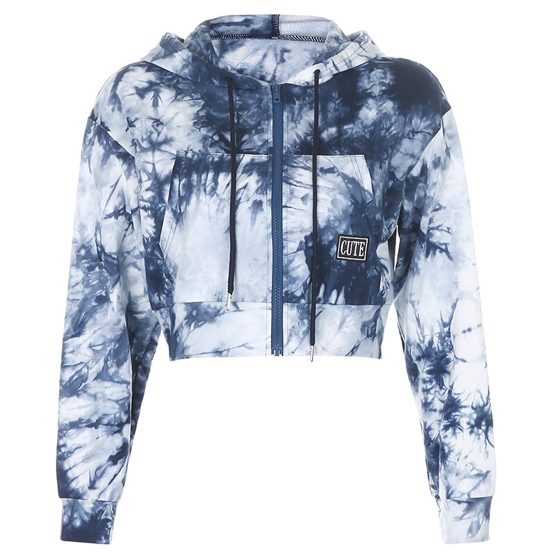 Heyoungirl efterårs tie dye print sweat cropped jakke kvinder harajuku casual langærmede frakker dame streetwear overfrakke: M