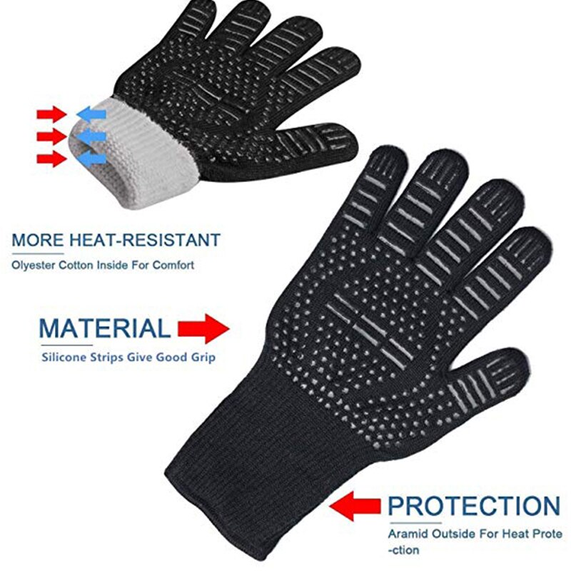 WALFOS extrema GUANTES DE Barbacoa resistentes al calor parrilla guantes de cocina guante, manopla de horno de cocina para hornear herramientas