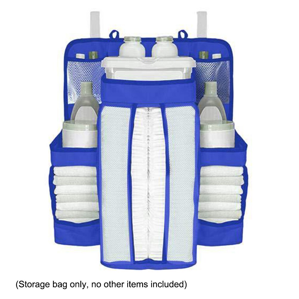 Bærbar babyseng hængende opbevaringspose vandtæt legetøjsbleetaske nyttig sengelinned arrangør spædbarn barneseng sengetøj sæt: Blå