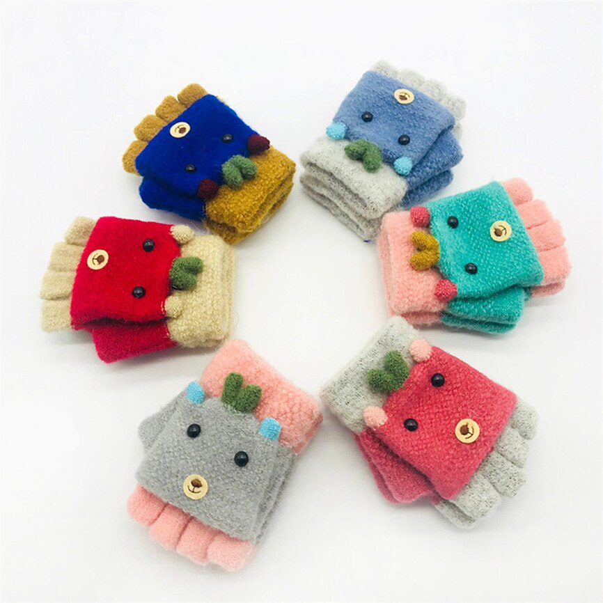 1X zimowe rękawiczki dla dzieci dziewczyny chłopcy zimowe kreskówki dla zwierząt niejednolita całość utrzymuj ciepłe rękawiczki rękawiczki dla 1-3 lat niemowlę Sep #2