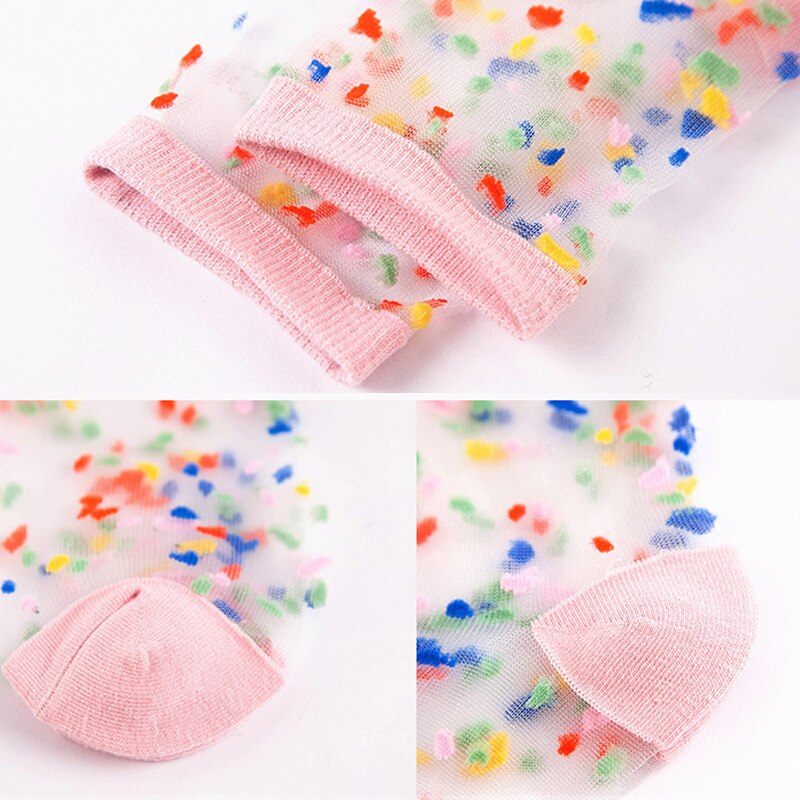 Summer Breathable Ultra-thin Glass Silk Socks Women Geometric Pattern Short Socks Girls Transparent Socks
