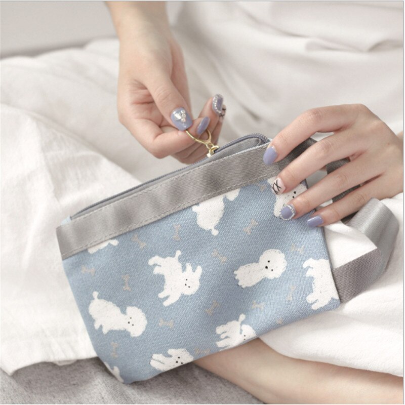 Cartoon Afdrukken Make-Up Tas Vrouwen Draagbare Sieraden Opbergtas Absorberende Kussens Toilettas Tassen Organizer Voor Cosmetica Case