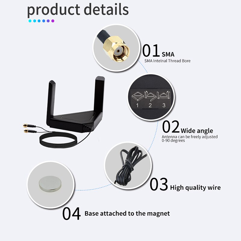 Draadloze dual-band externe antenne voor desktop laptop 120cm antennes voor  ax200 9260 ngw kaart pcie wifi-adapter