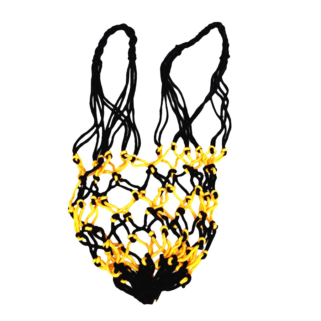 Magideal basketball mesh bag, training sports equipment, drawstring net ball storage bag, carrier for football, soccer, volleyball: Black yellow