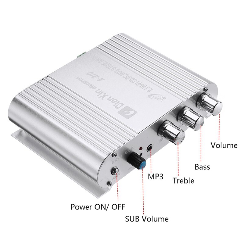 Auto Auto DX-210 2.1 Kanaal Bass Eindversterker Hifi Audio Stereo Speaker Booster 12V Uitstekende Thermische Stabiliteit