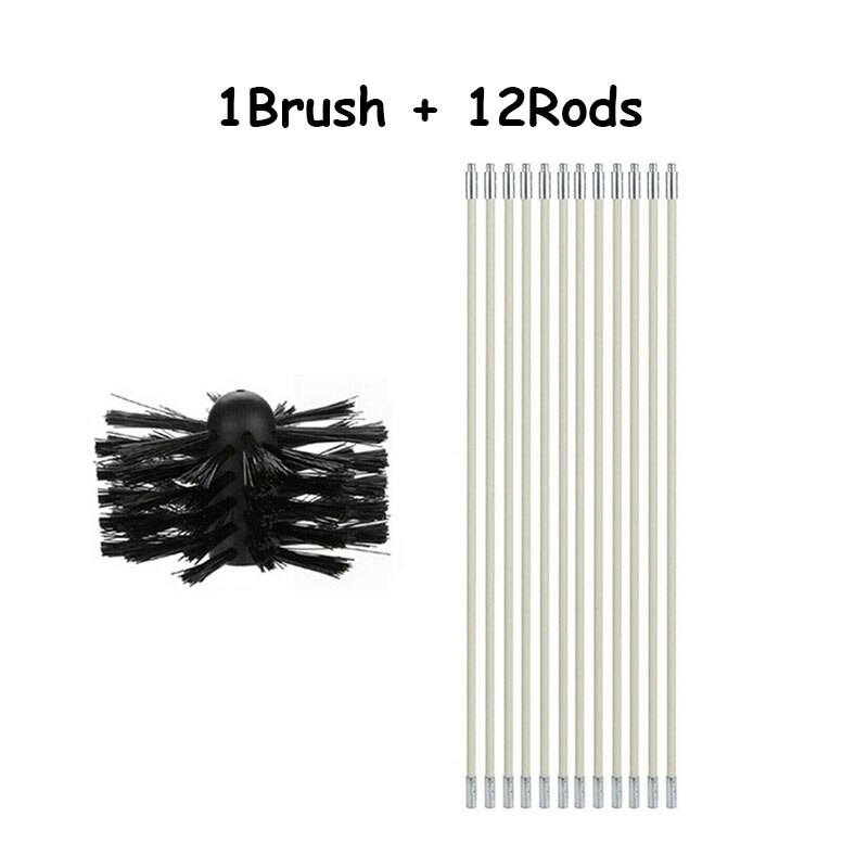 Lange Handvat Flexibele Pijp Staven Met Nylon Borstel Voor Schoorsteen Cleaner Borstel Schoon Rotary Sweep Systeem Haard Kit Rod Tool set: 1brush 12rods