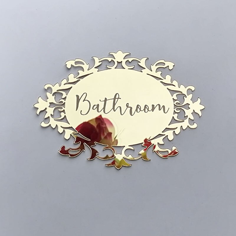 Home Family Hotel Washing Room Acrylic Mirror Door Signs Bathroom Sticker Label Party favor: gold D