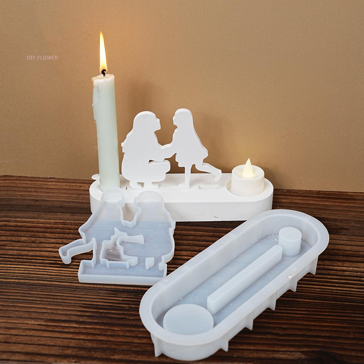 Portavelas para madre e hija, molde de silicona DIY en cuclillas para mamá, chica bailando, molde para candelabro 3D, para el día de la madre, decoración del hogar